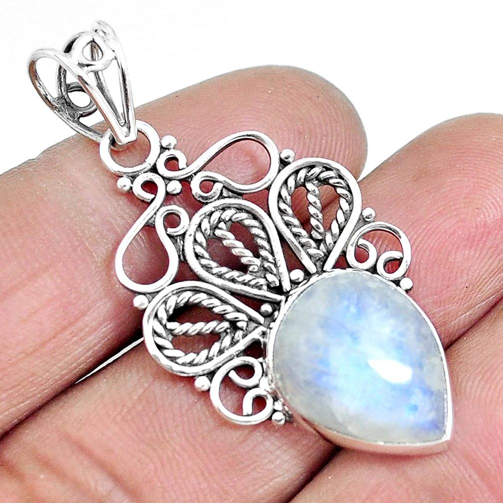 Natural rainbow moonstone 925 sterling silver pendant jewelry m83699