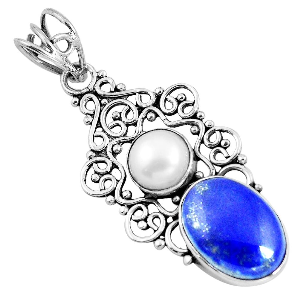 925 sterling silver natural blue lapis lazuli white pearl pendant m83703