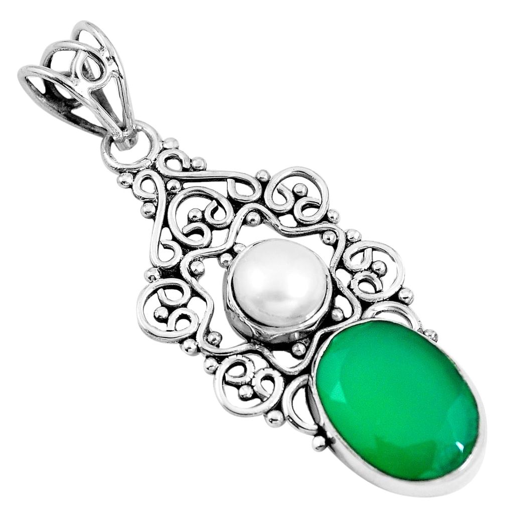 Natural green chalcedony pearl 925 sterling silver pendant jewelry m83704