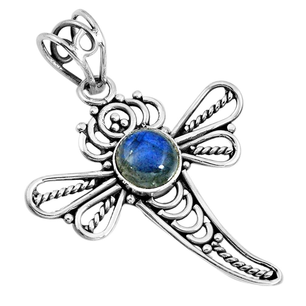 Natural blue labradorite 925 sterling silver dragonfly pendant m83732