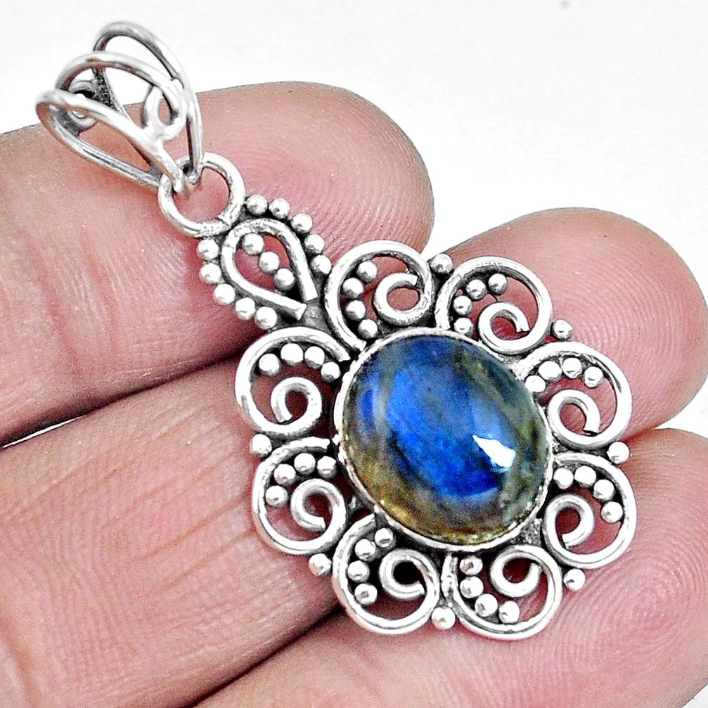 Natural blue labradorite 925 sterling silver pendant jewelry m83753