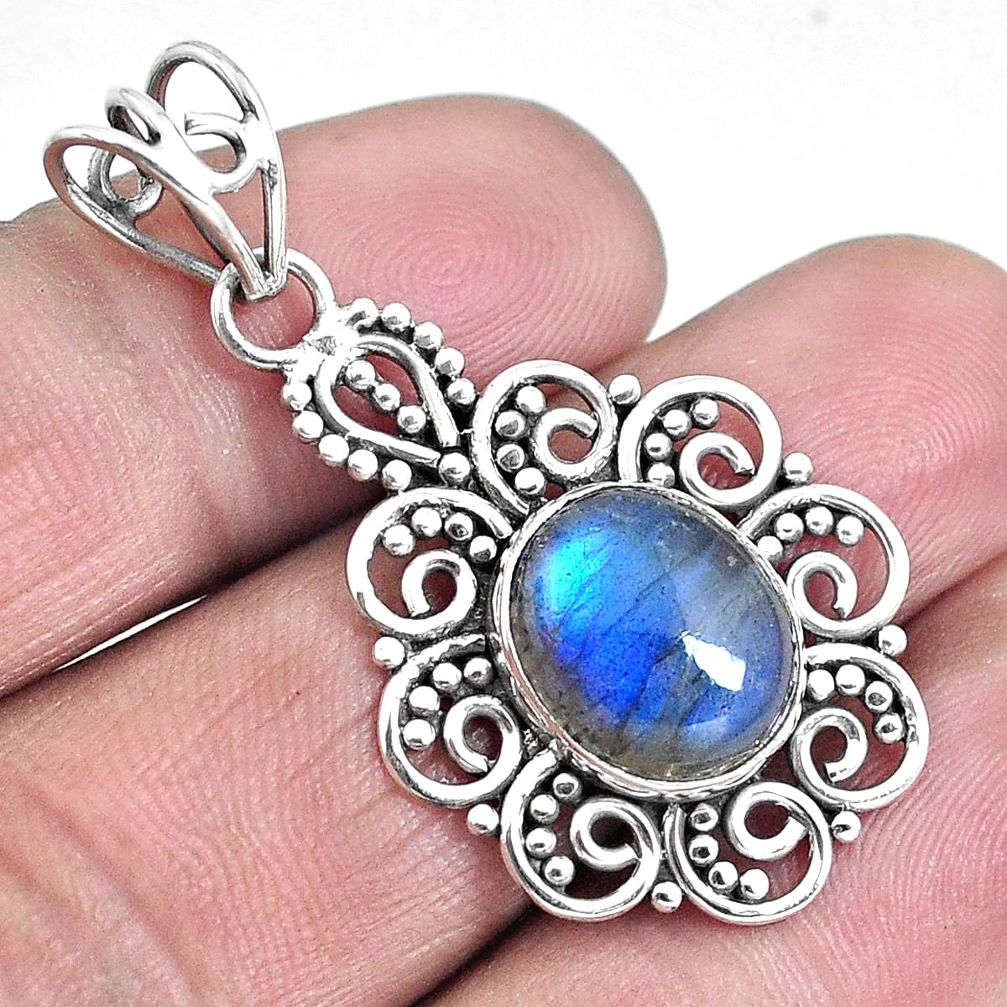 Natural blue labradorite 925 sterling silver pendant jewelry m83756