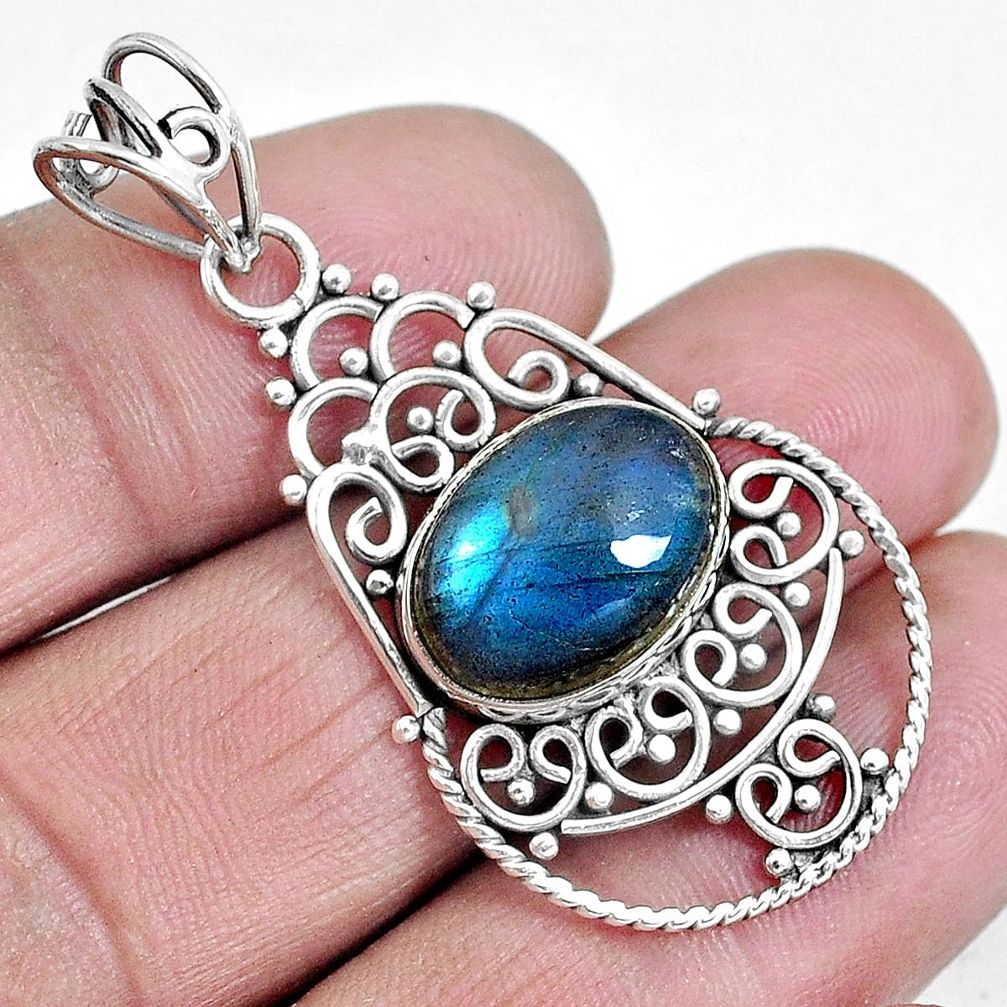 Natural blue labradorite 925 sterling silver pendant jewelry m83775