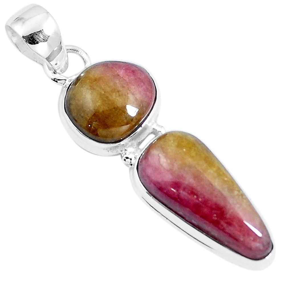 Natural pink bio tourmaline 925 sterling silver pendant jewelry m83792