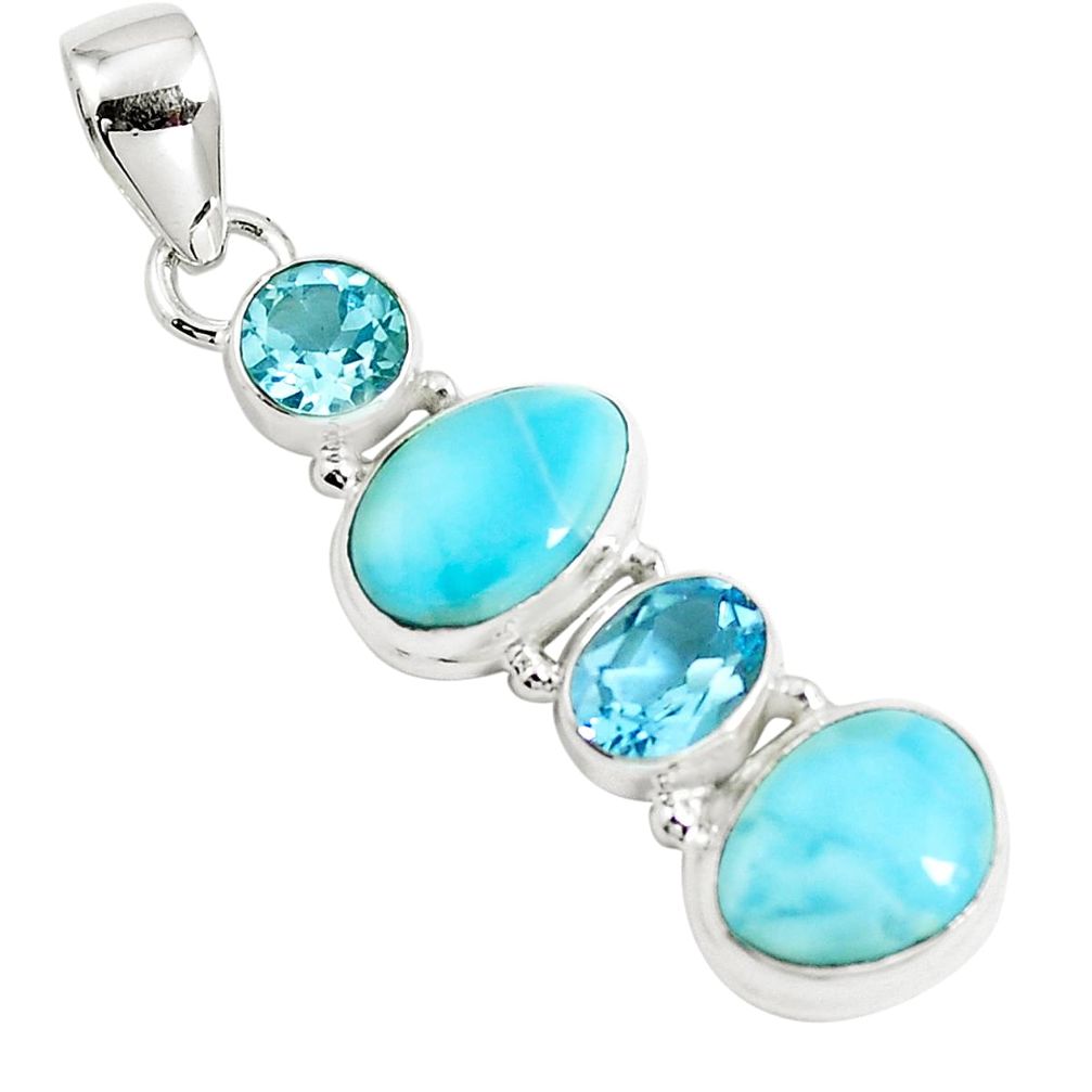 Natural blue larimar topaz 925 sterling silver pendant jewelry m83961