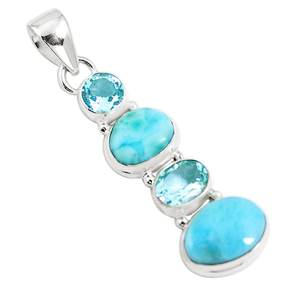 Natural blue larimar topaz 925 sterling silver pendant jewelry m83962