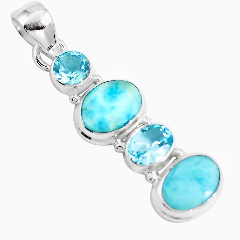 Natural blue larimar topaz 925 sterling silver pendant jewelry m83963