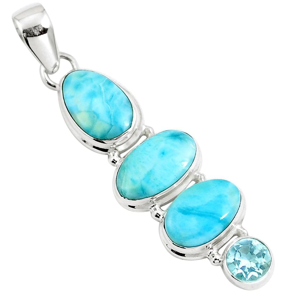Natural blue larimar topaz 925 sterling silver pendant jewelry m83965