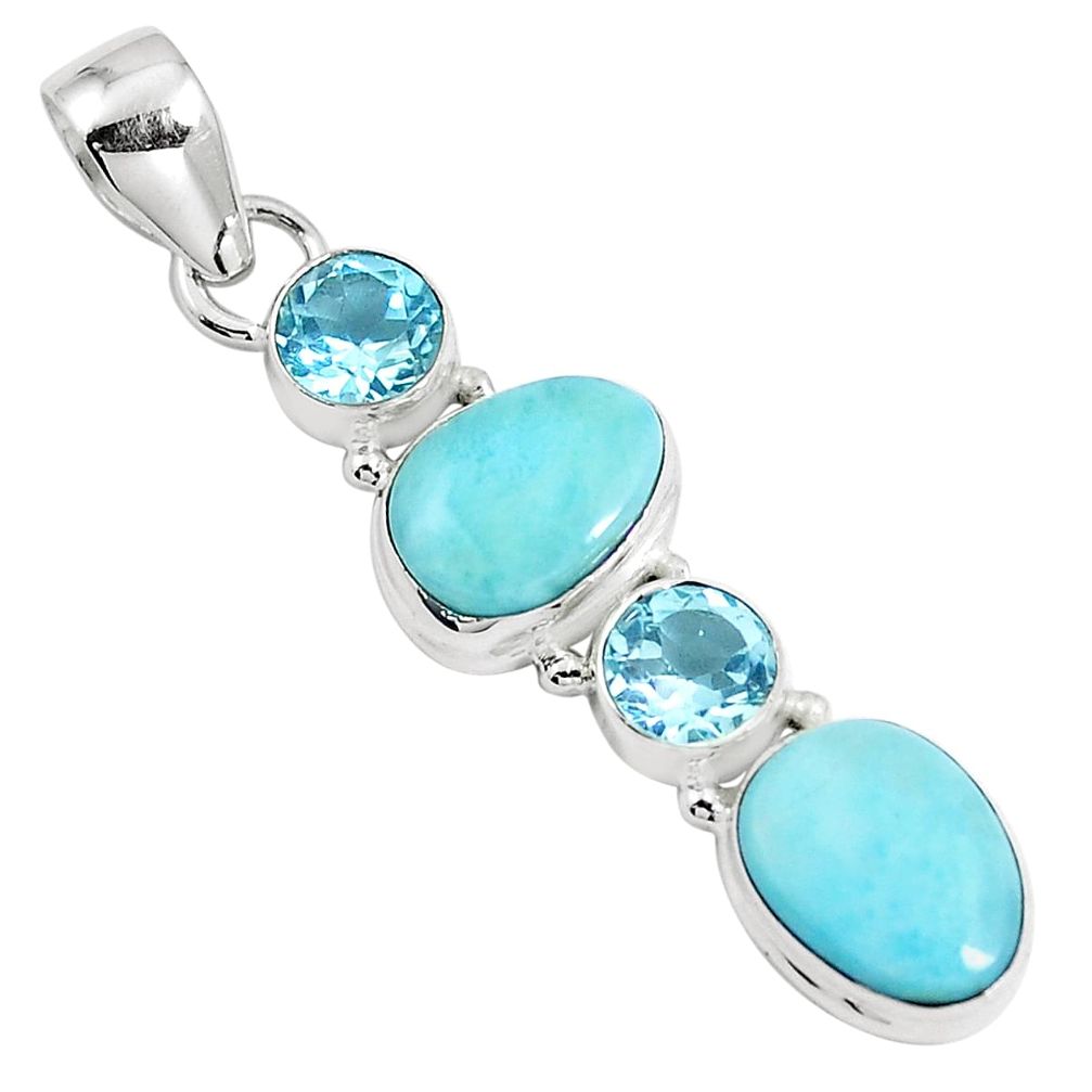 Natural blue larimar topaz 925 sterling silver pendant jewelry m83972
