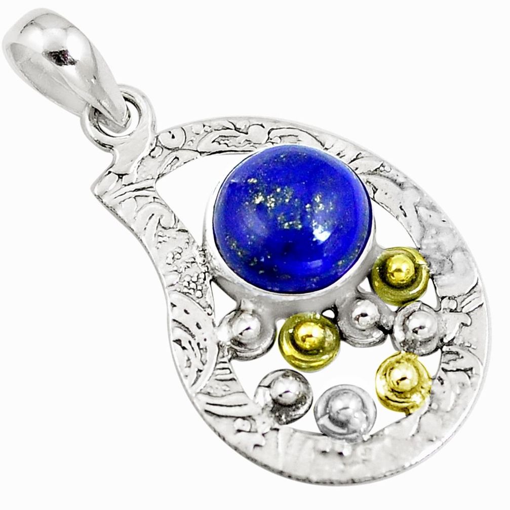 Natural blue lapis lazuli 925 sterling silver two tone pendant m84386