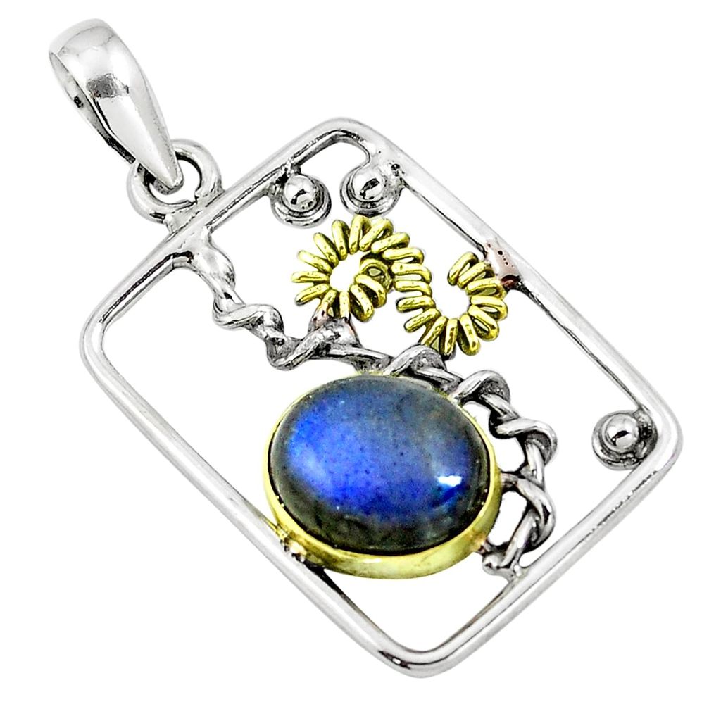 Natural blue labradorite 925 sterling silver two tone pendant m84399