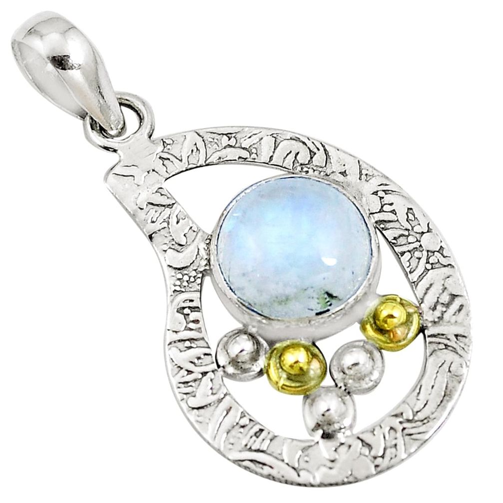925 sterling silver natural rainbow moonstone two tone pendant m84400