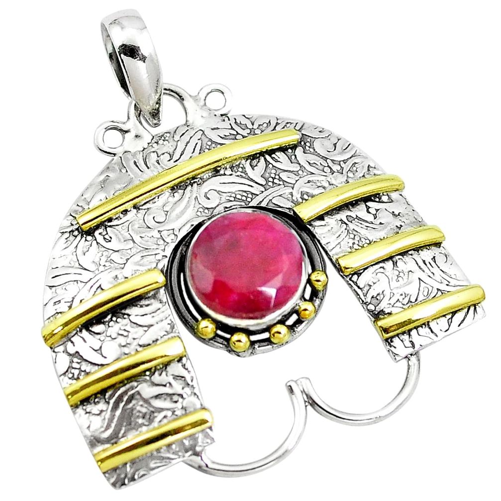 925 sterling silver natural red ruby two tone pendant jewelry m84484