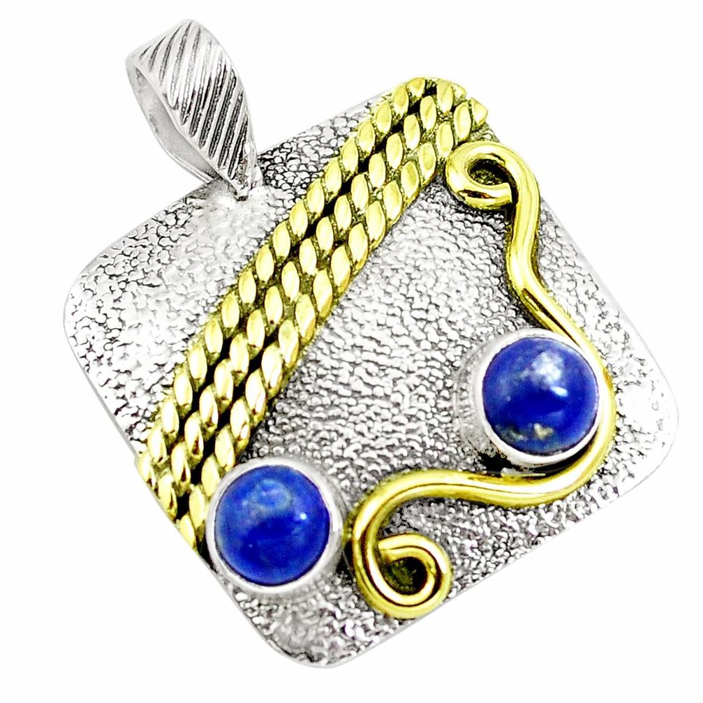 Natural blue lapis lazuli 925 sterling silver two tone pendant m84488