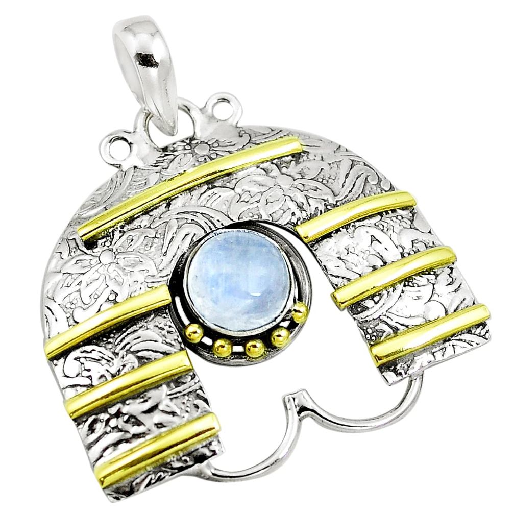 925 sterling silver natural rainbow moonstone two tone pendant m84499