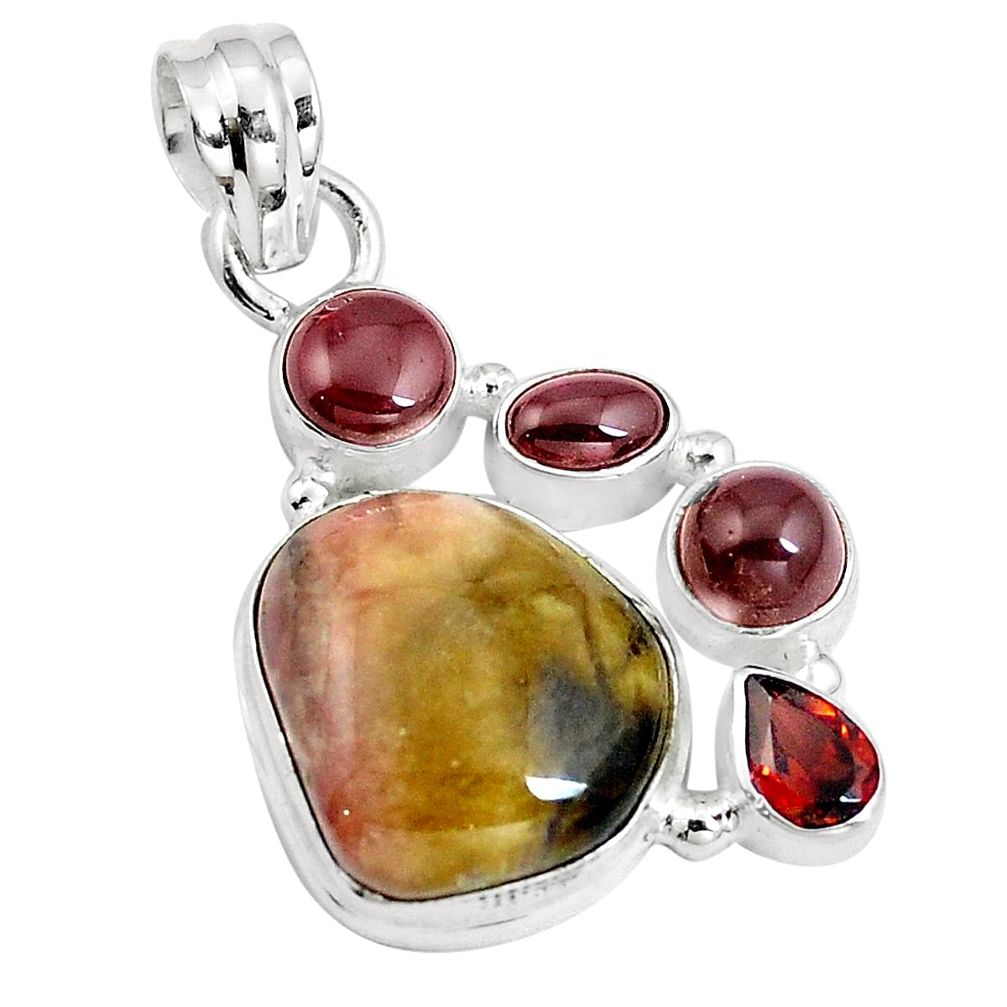 925 sterling silver natural pink bio tourmaline garnet pendant jewelry m84524