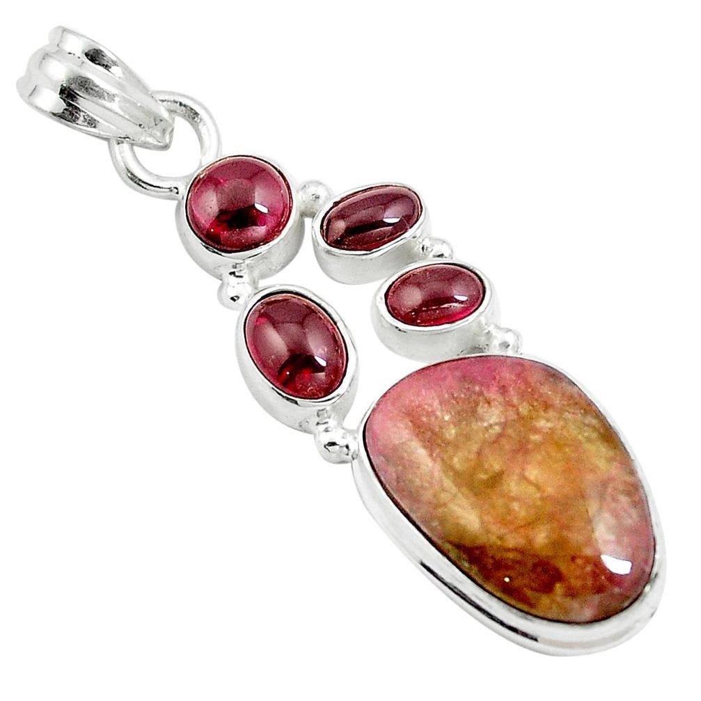 Natural pink bio tourmaline garnet 925 sterling silver pendant m84533