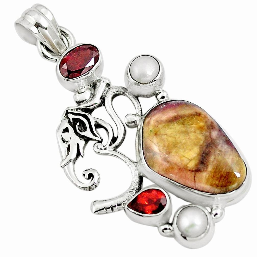 925 sterling silver natural pink bio tourmaline red garnet pendant m84535