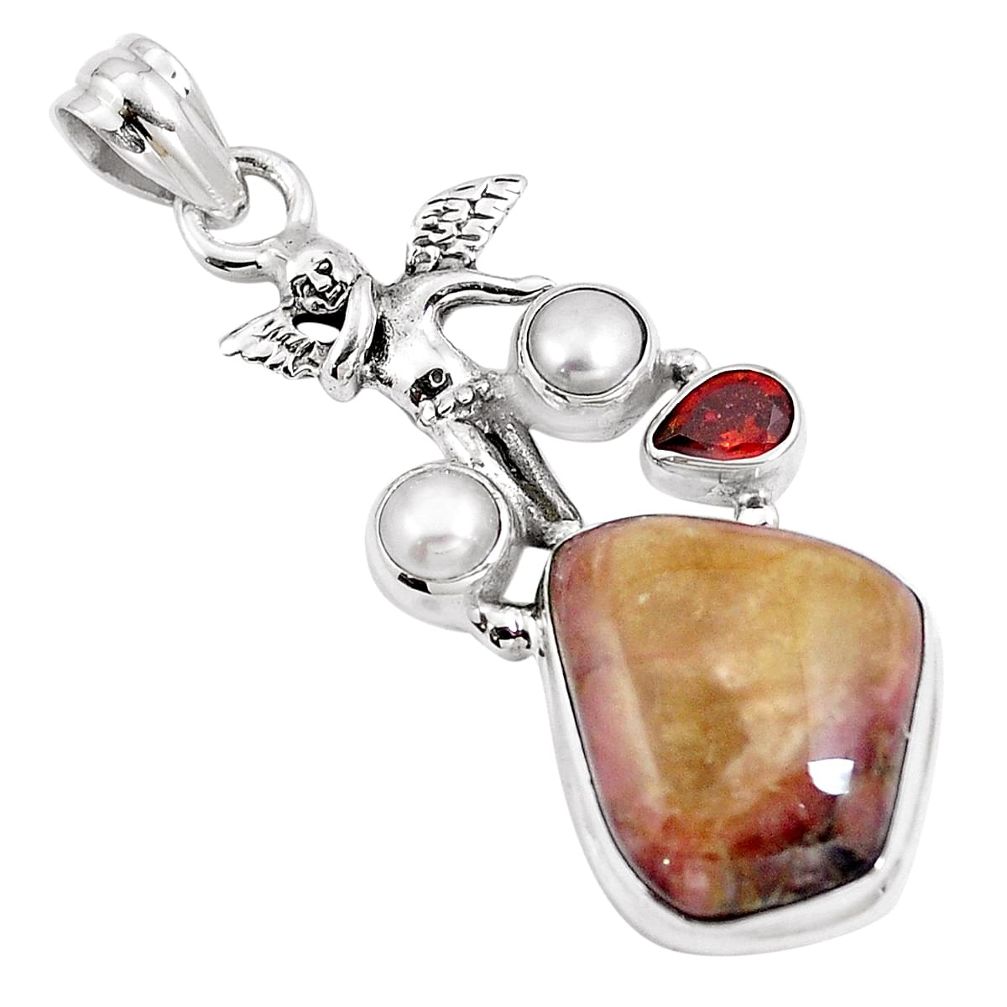 925 silver natural pink bio tourmaline angel wings fairy pendant jewelry m84539