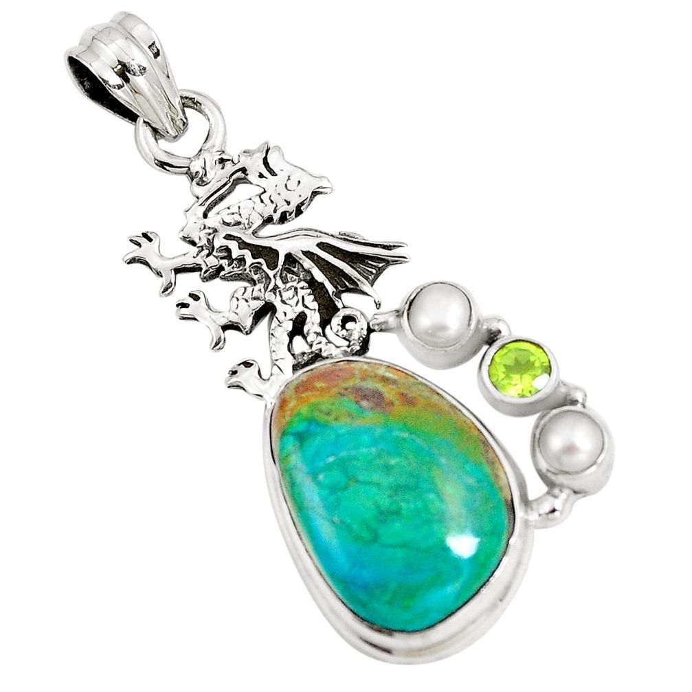 925 sterling silver natural blue opaline green peridot dragon pendant m84544