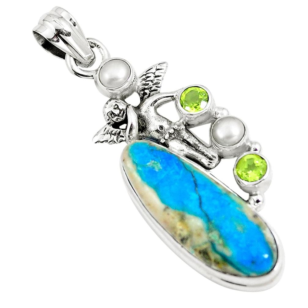 Natural blue opaline peridot 925 sterling silver angel pendant m84547