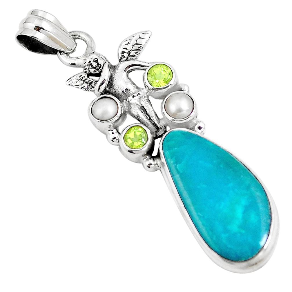 925 sterling silver natural blue opaline peridot angel pendant jewelry m84550