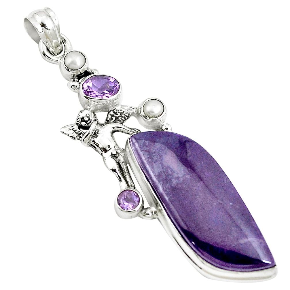 925 silver natural purple sugilite angel wings fairy pendant jewelry m84586