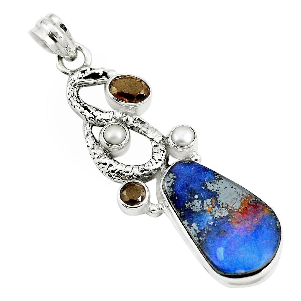 Natural brown boulder opal 925 silver anaconda snake pendant m84606