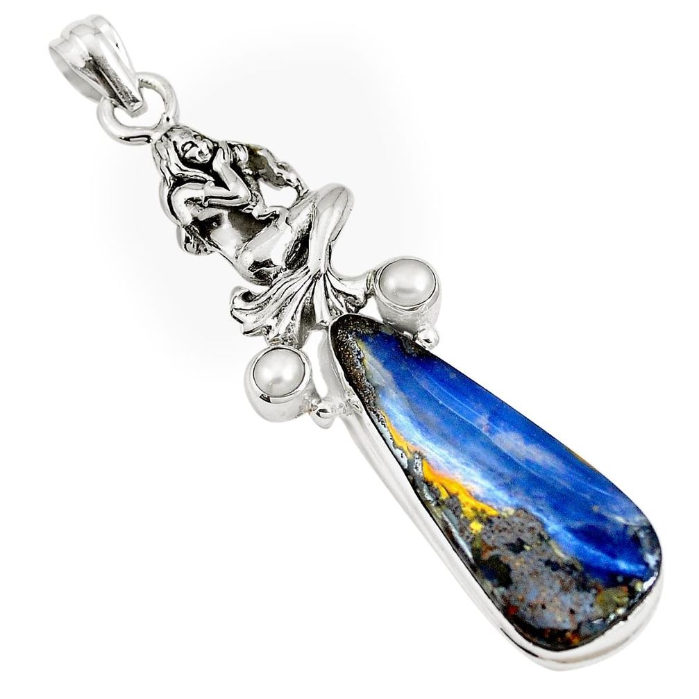 Natural brown boulder opal pearl 925 silver angel pendant jewelry m84618