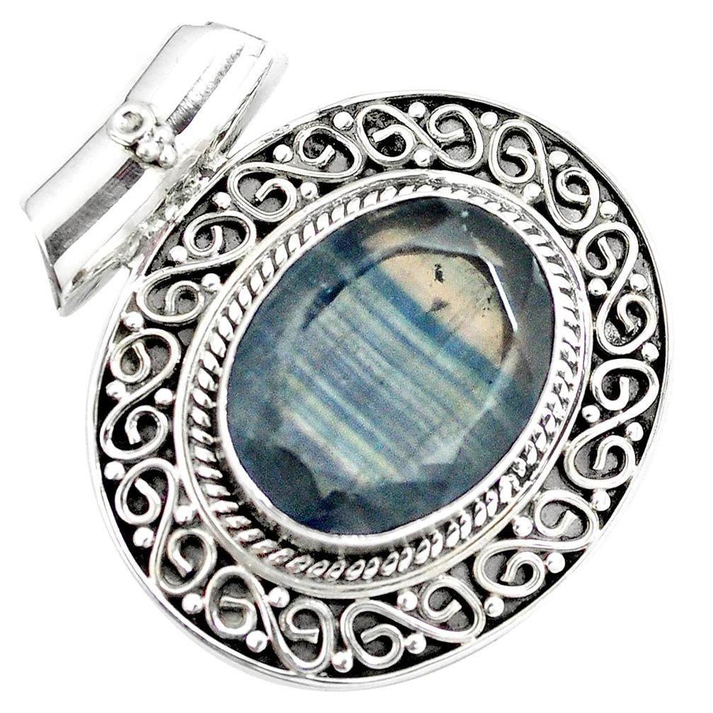 12.64cts natural faceted fluorite 925 sterling silver pendant jewelry m84706