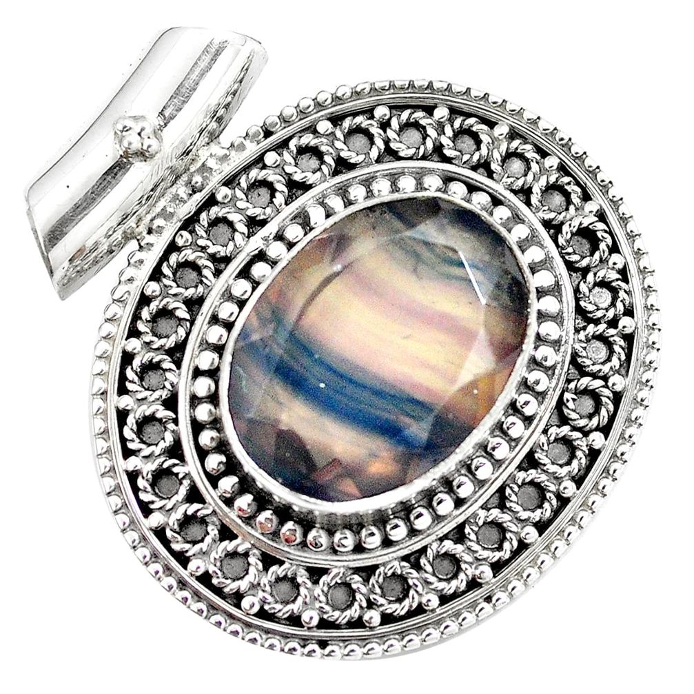 13.03cts natural faceted fluorite 925 sterling silver pendant jewelry m84716