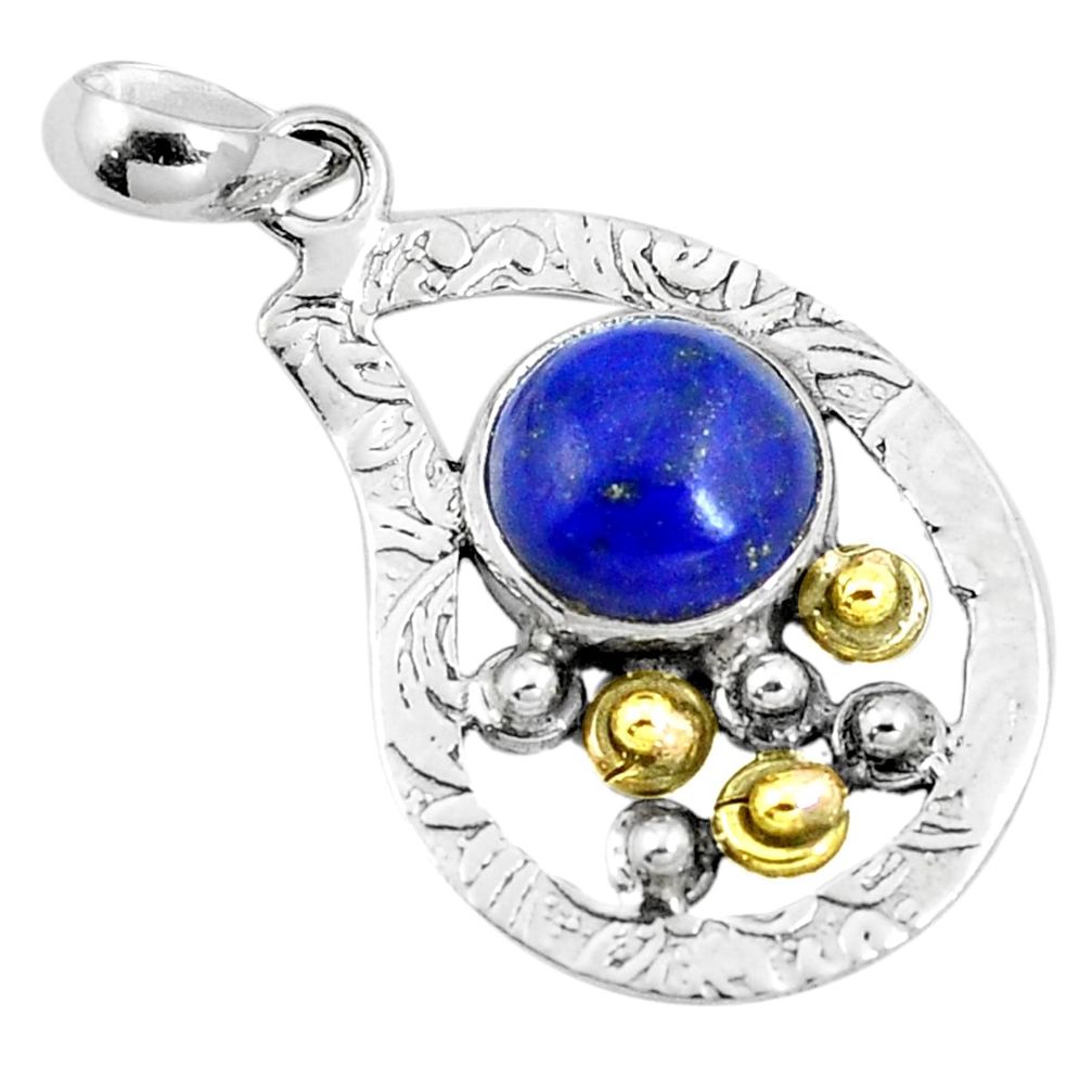 925 sterling silver natural blue lapis lazuli round two tone pendant m84824