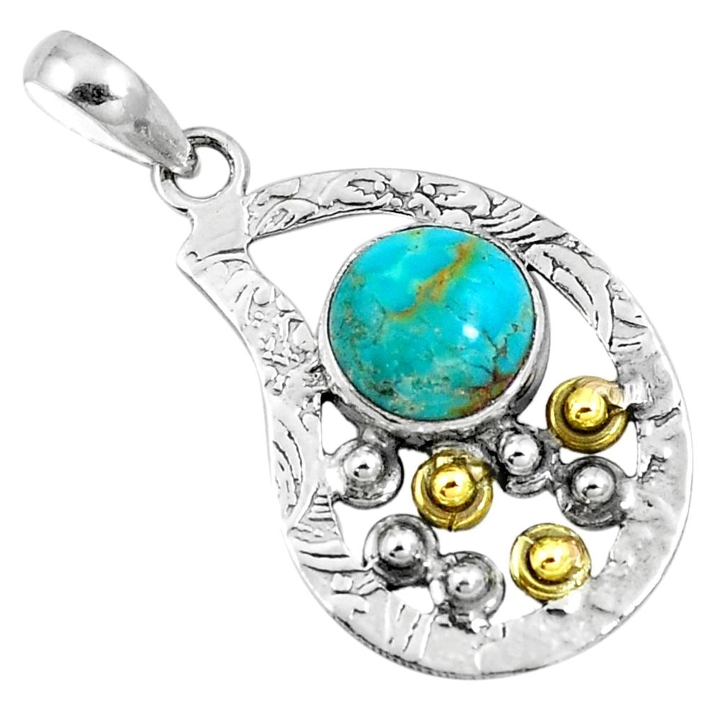 Blue arizona mohave turquoise 925 sterling silver two tone pendant m84827