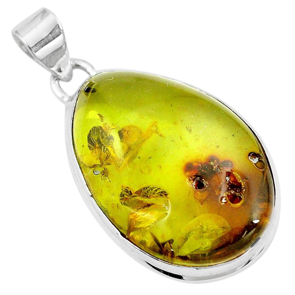 Natural green amber from colombia 925 sterling silver pendant m85263