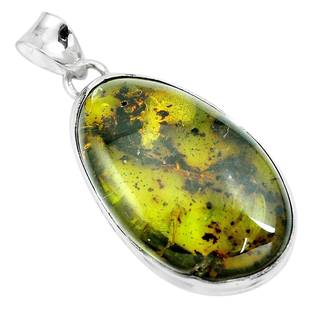 Natural green amber from colombia 925 sterling silver pendant m85266