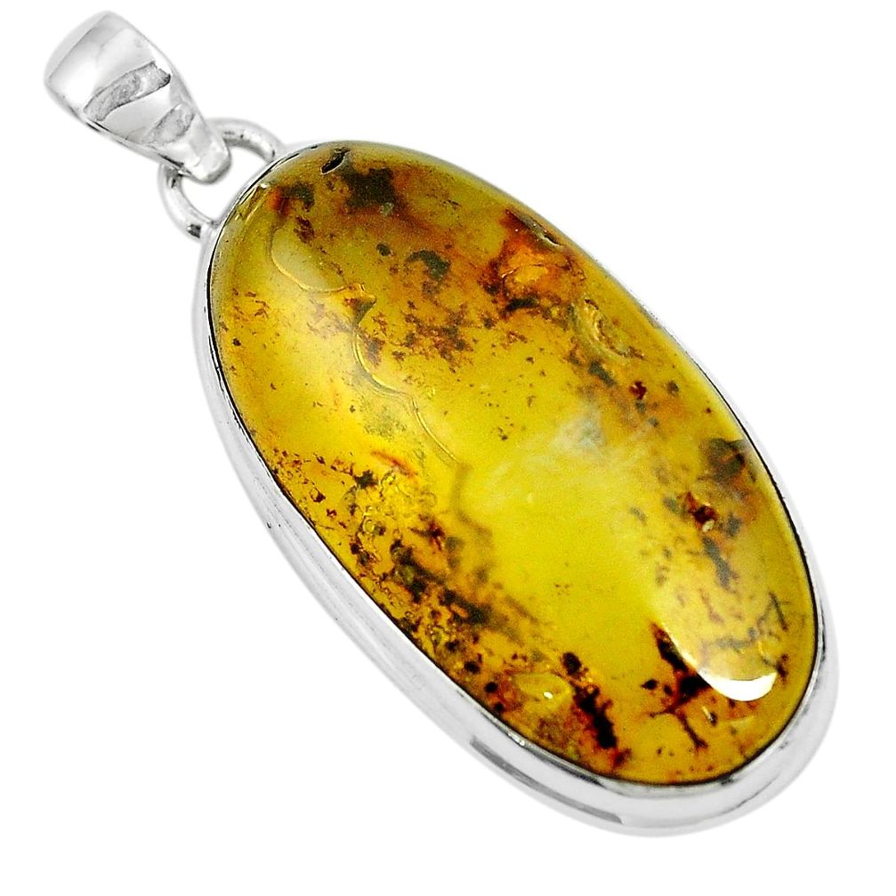 Natural green amber from colombia 925 sterling silver pendant m85268