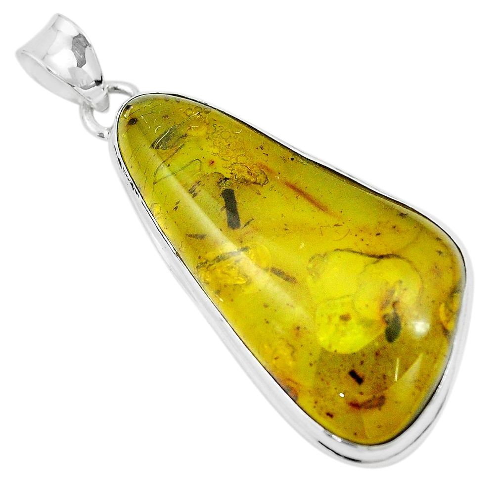 Natural green amber from colombia 925 sterling silver pendant m85271