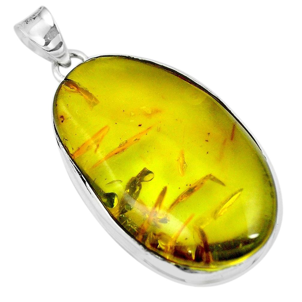 Natural green amber from colombia 925 sterling silver pendant m85273