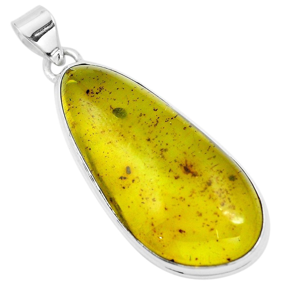 Natural green amber from colombia 925 sterling silver pendant m85274