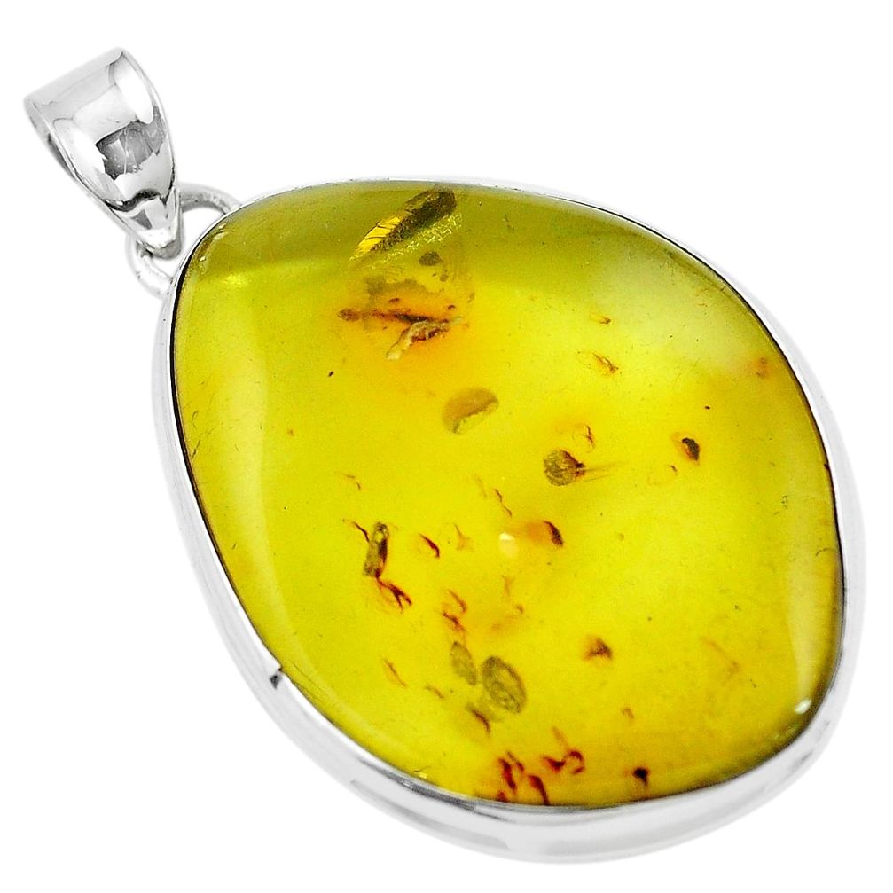 Natural green amber from colombia 925 sterling silver pendant m85275