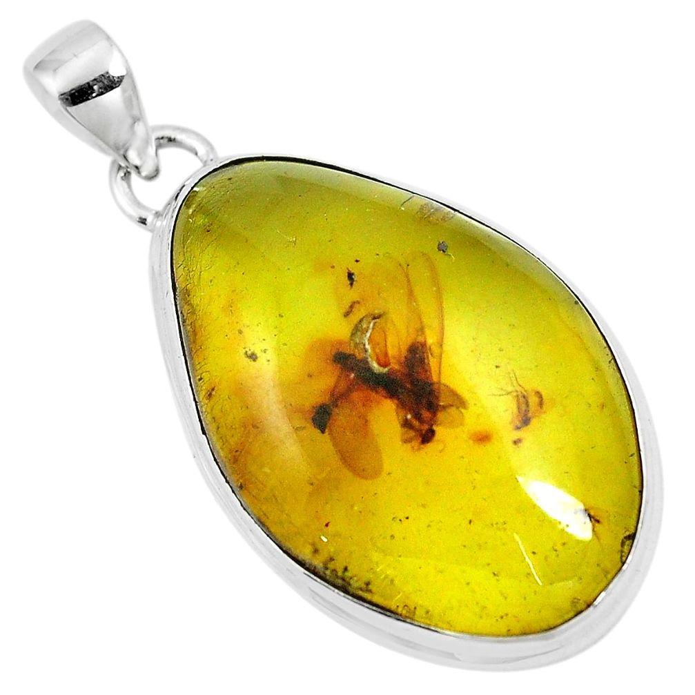 Natural green amber from colombia 925 sterling silver pendant m85278