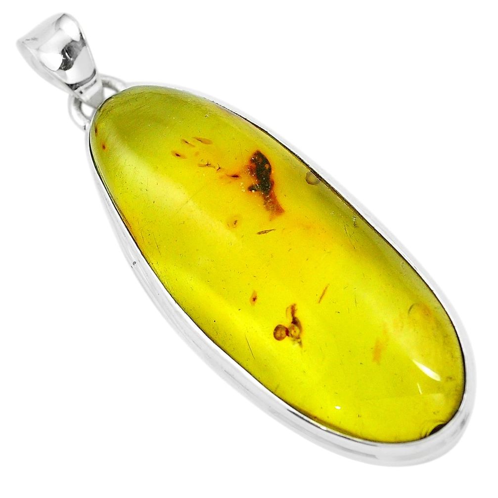 Natural green amber from colombia 925 sterling silver pendant m85279