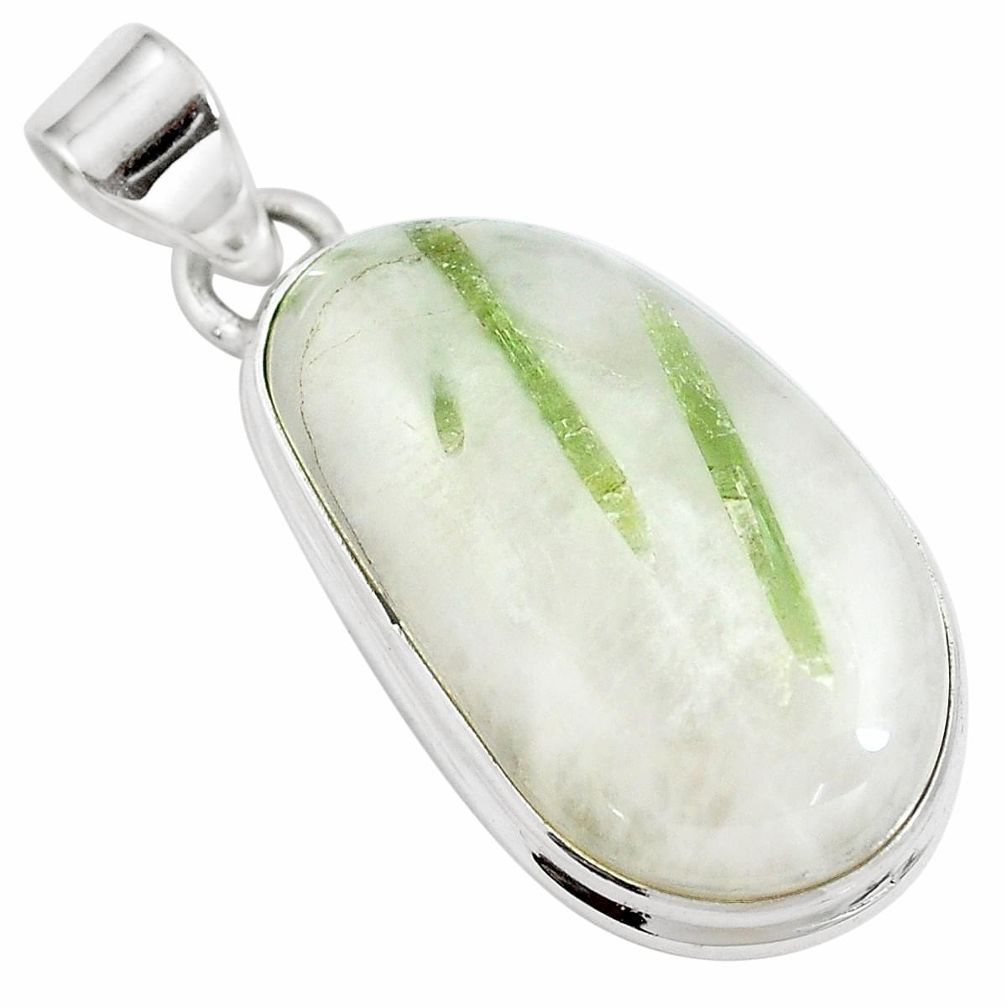 Natural green tourmaline in quartz 925 sterling silver pendant m85302