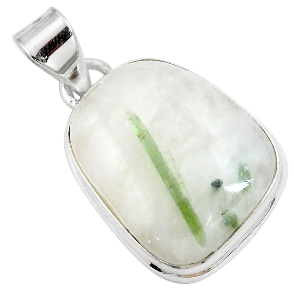 Natural green tourmaline in quartz 925 sterling silver pendant m85311