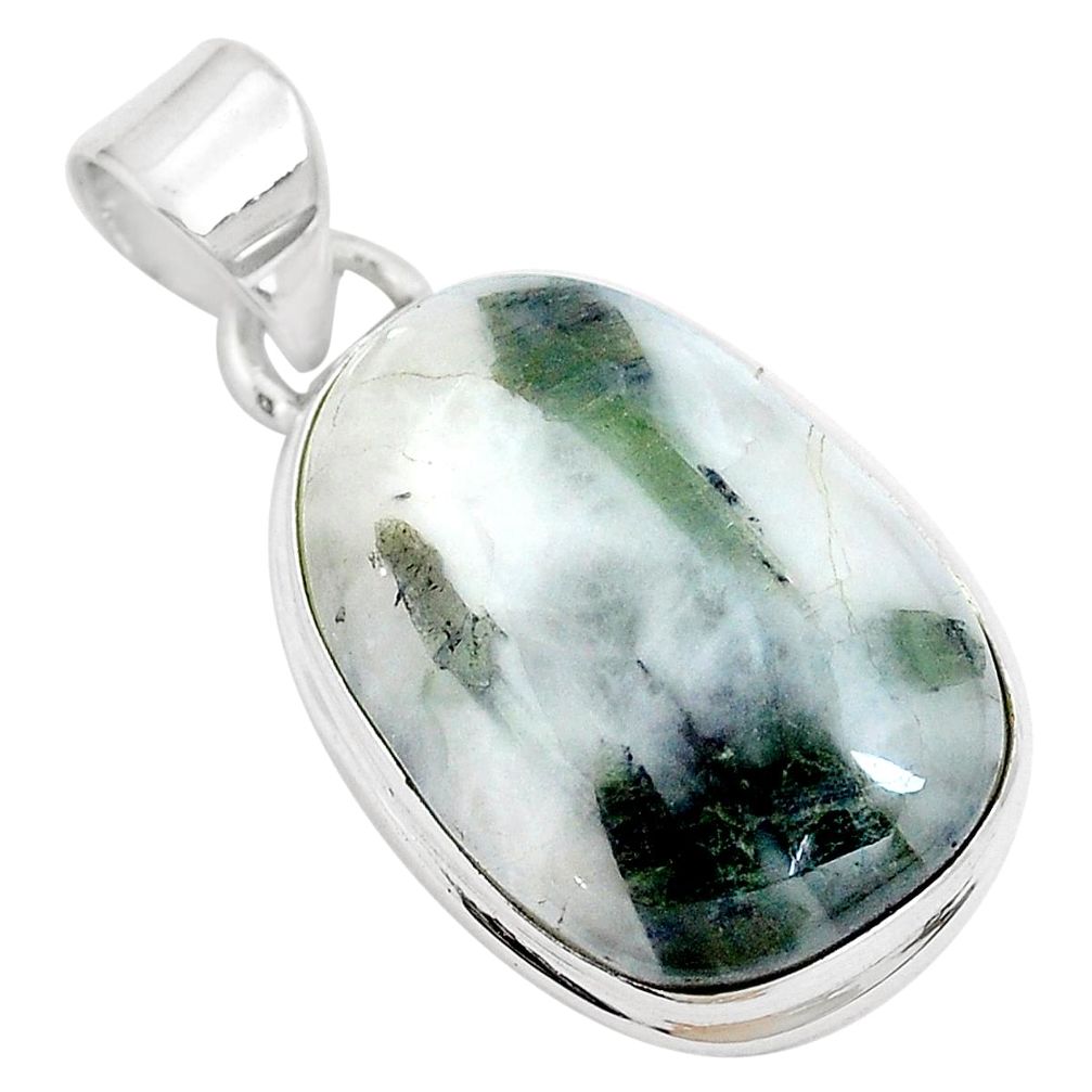 Natural green tourmaline in quartz 925 sterling silver pendant m85315