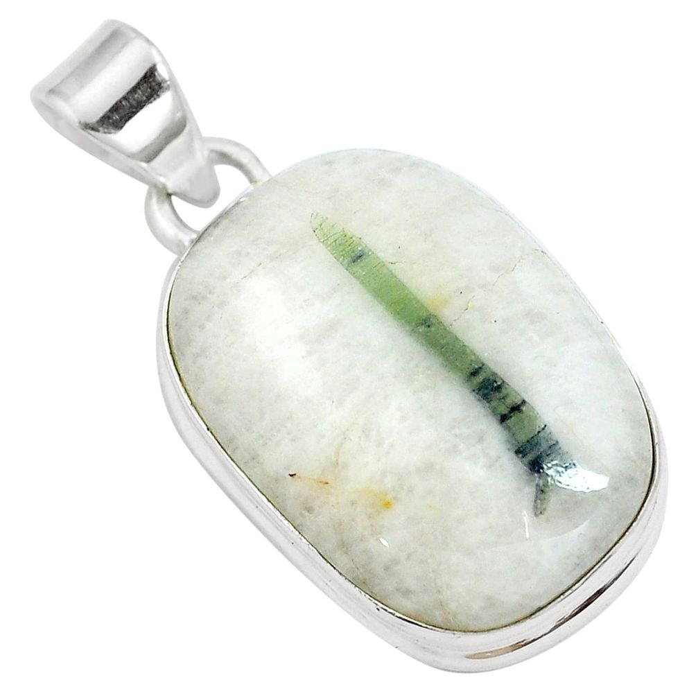 Natural green tourmaline in quartz 925 sterling silver pendant m85316