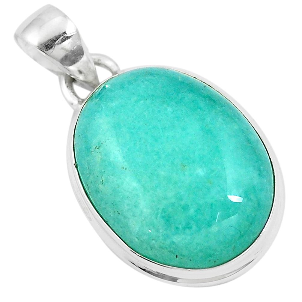 16.73cts natural green peruvian amazonite 925 sterling silver pendant m85332