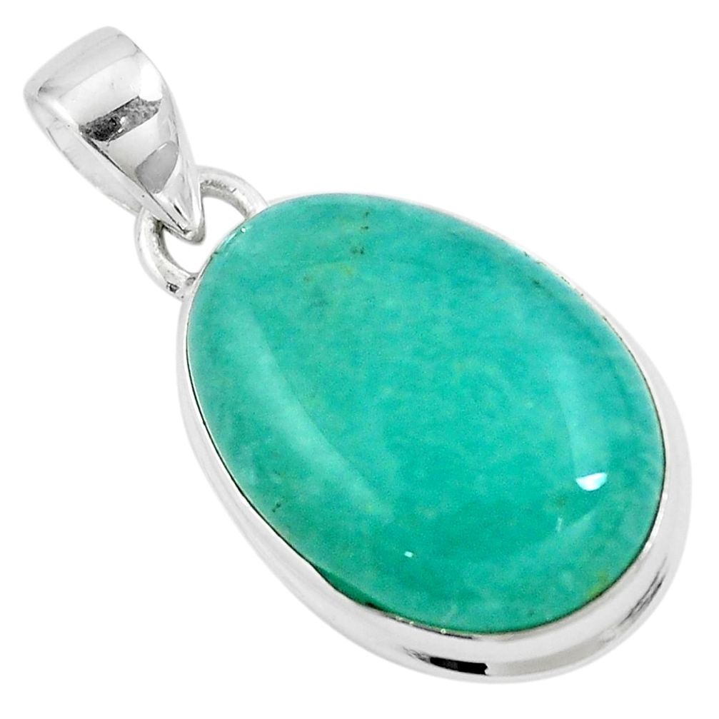 15.93cts natural green peruvian amazonite 925 sterling silver pendant m85333