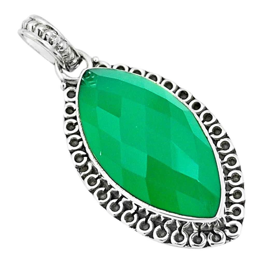 Natural green chalcedony 925 sterling silver pendant jewelry m85528