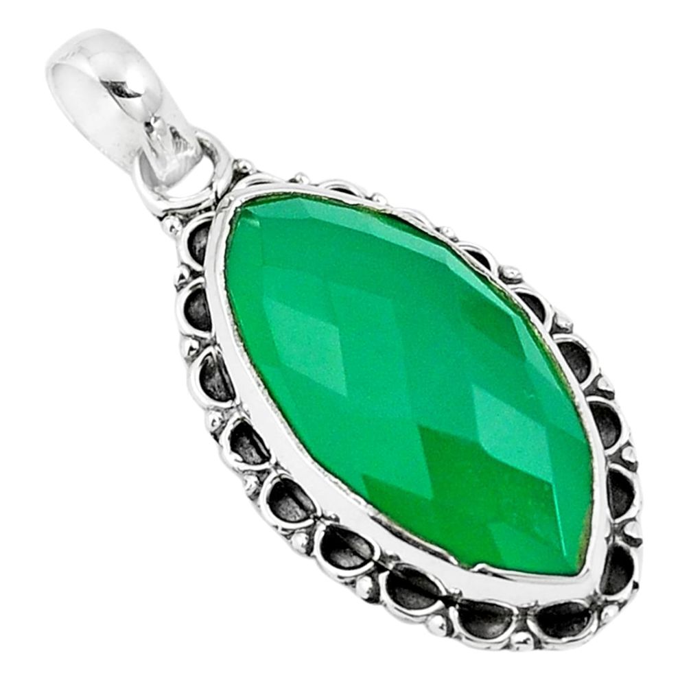 Natural green chalcedony 925 sterling silver pendant jewelry m85534
